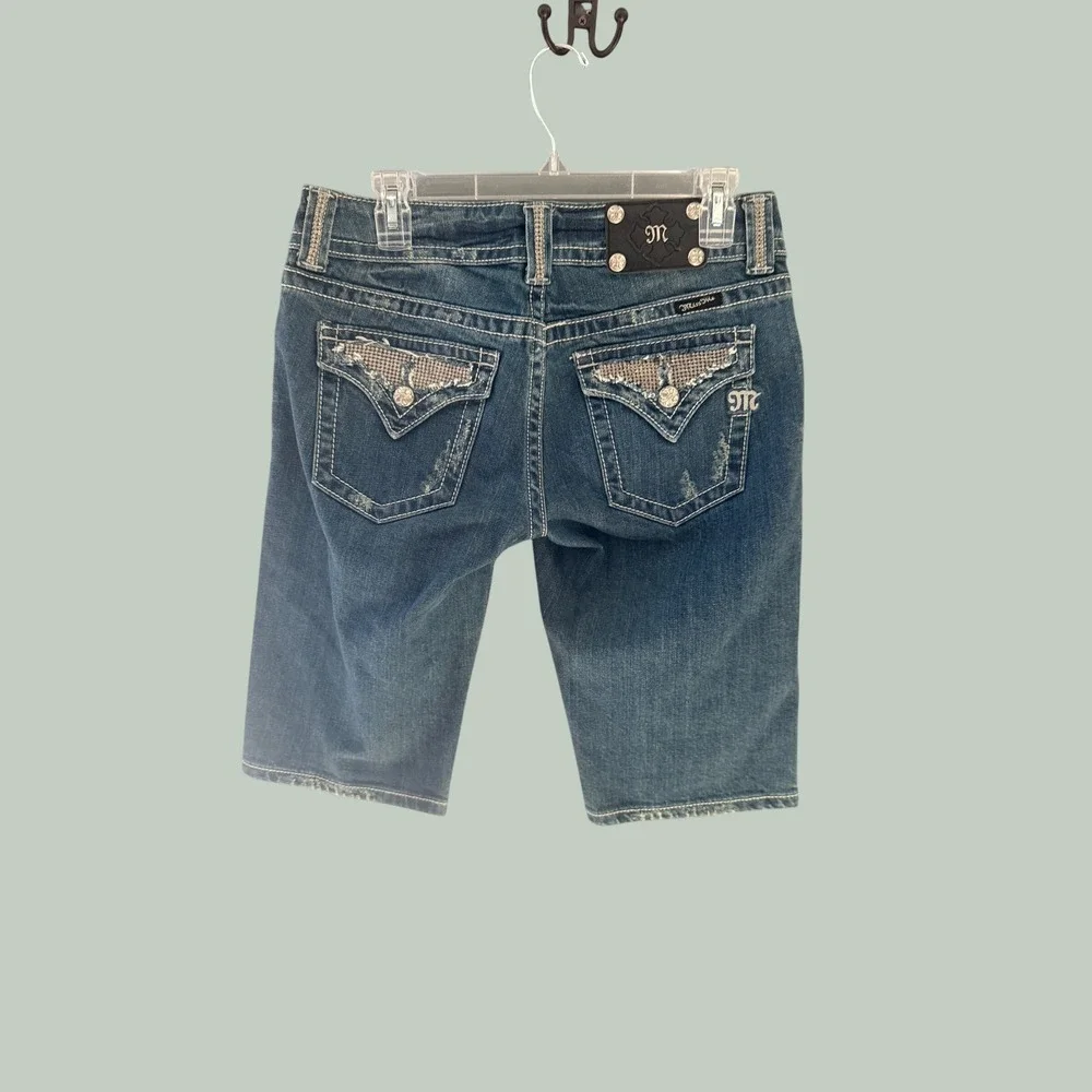 Miss Me Y2k Blue Embellished Bermuda Shorts Medium Wash JP5001CR Size 29